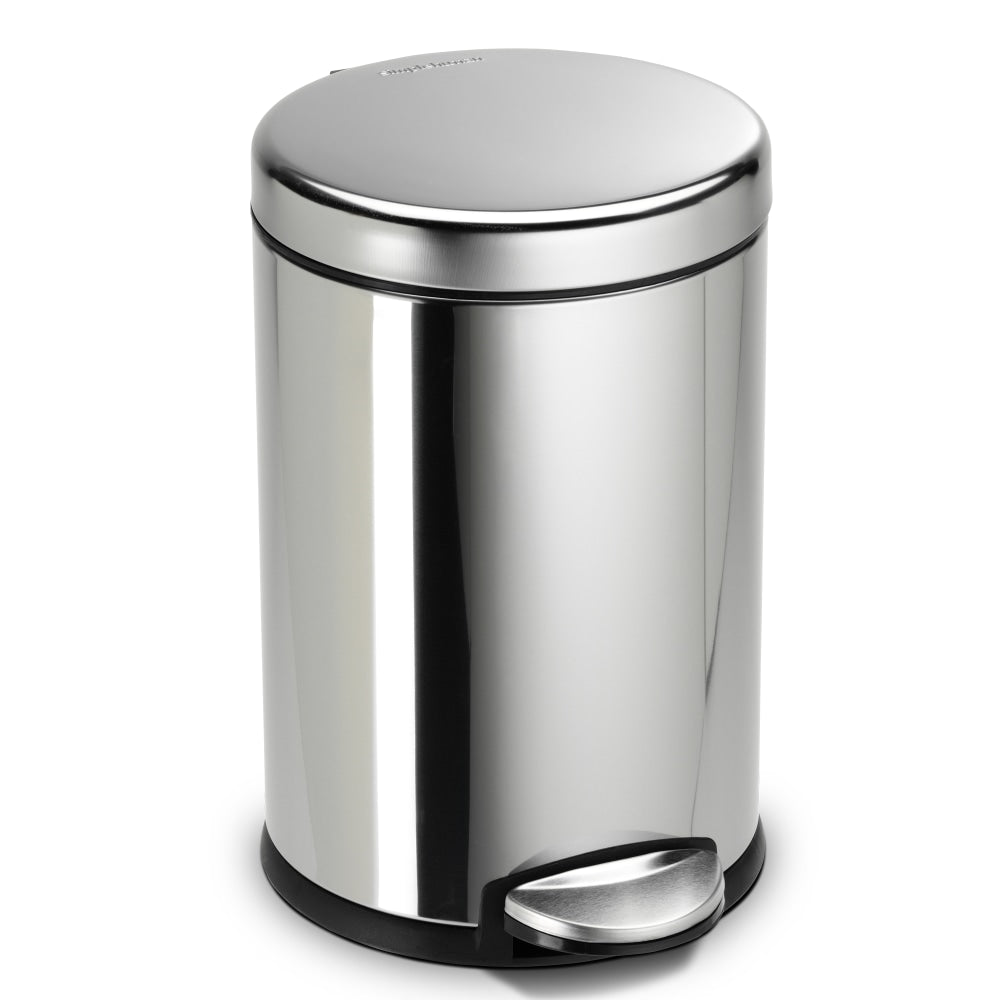 simplehuman Round Stainless-Steel Step Trash Can, 1.2 Gallons, 12-1/10inH x 7-3/5inW x 10inD, Polished Stainless Steel