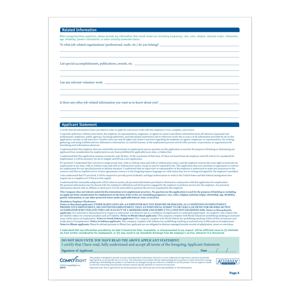 ComplyRight 50-State-Compliant Long Form Job Applications, 11in x 17in, Pack Of 50