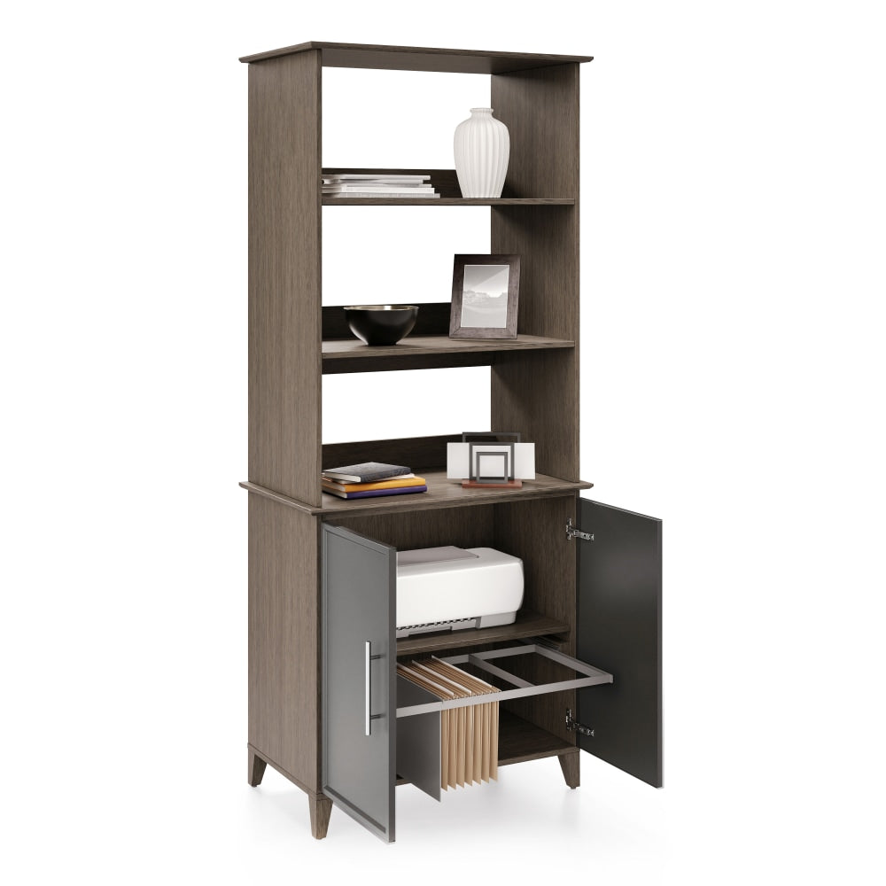 Realspace Koru 72inH 3-Shelf Bookcase With Printer Shelf & File Storage, Two-Tone Slate/Gray Oak