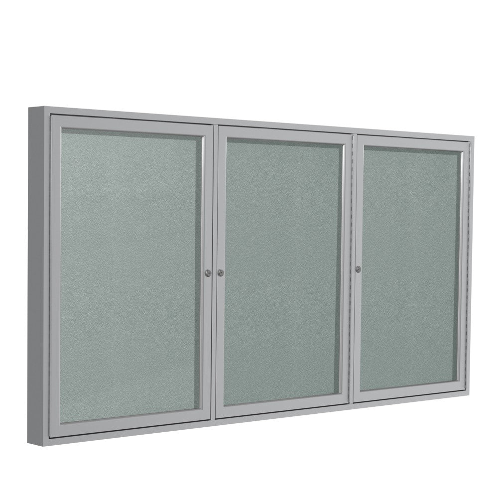 Ghent 3-Door Enclosed Bulletin Board, 48in x 72in, Aluminum Frame, Silver