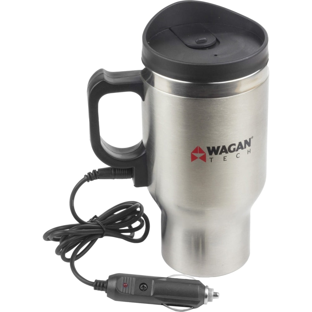 Wagan 12V Deluxe Heated Mug - 16 fl oz (473.2 mL) - Silver, Stainless Steel