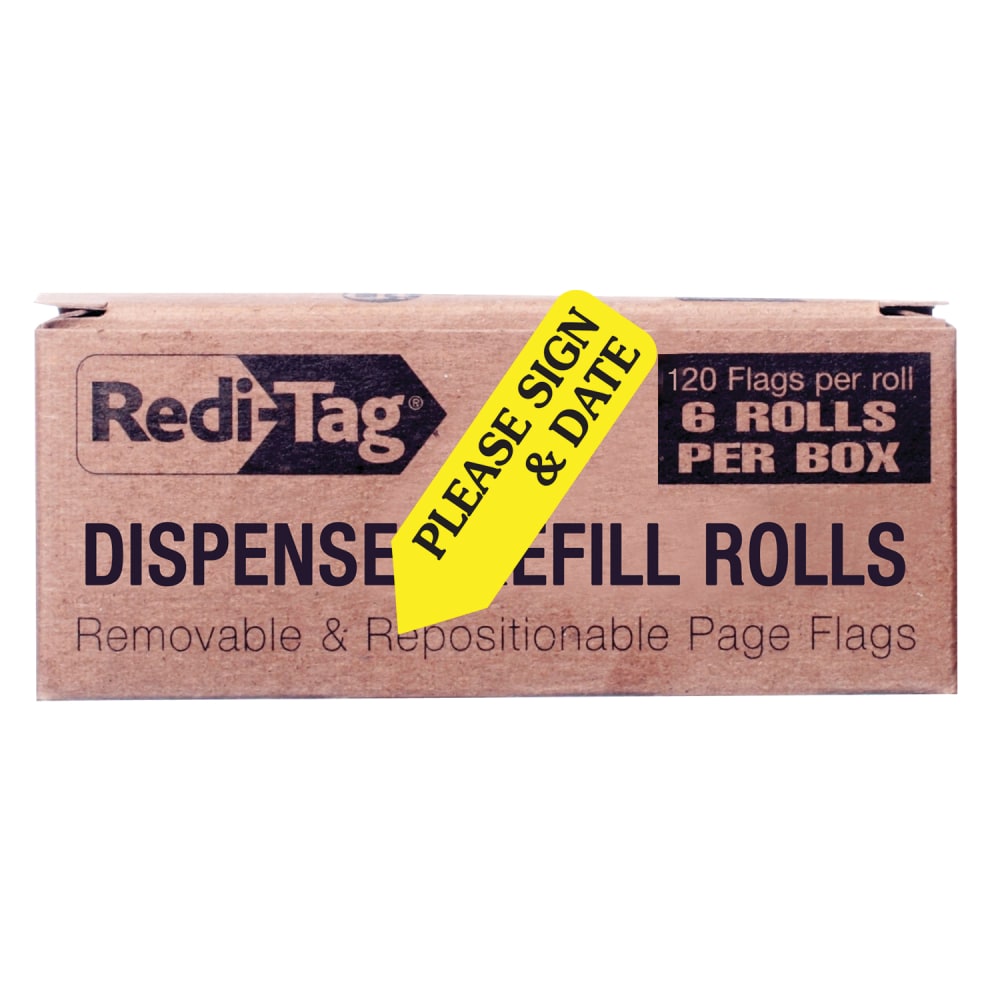 Redi-Tag Preprinted Signature Flags Refill, PLEASE SIGN & DATE, Yellow, Box Of 6