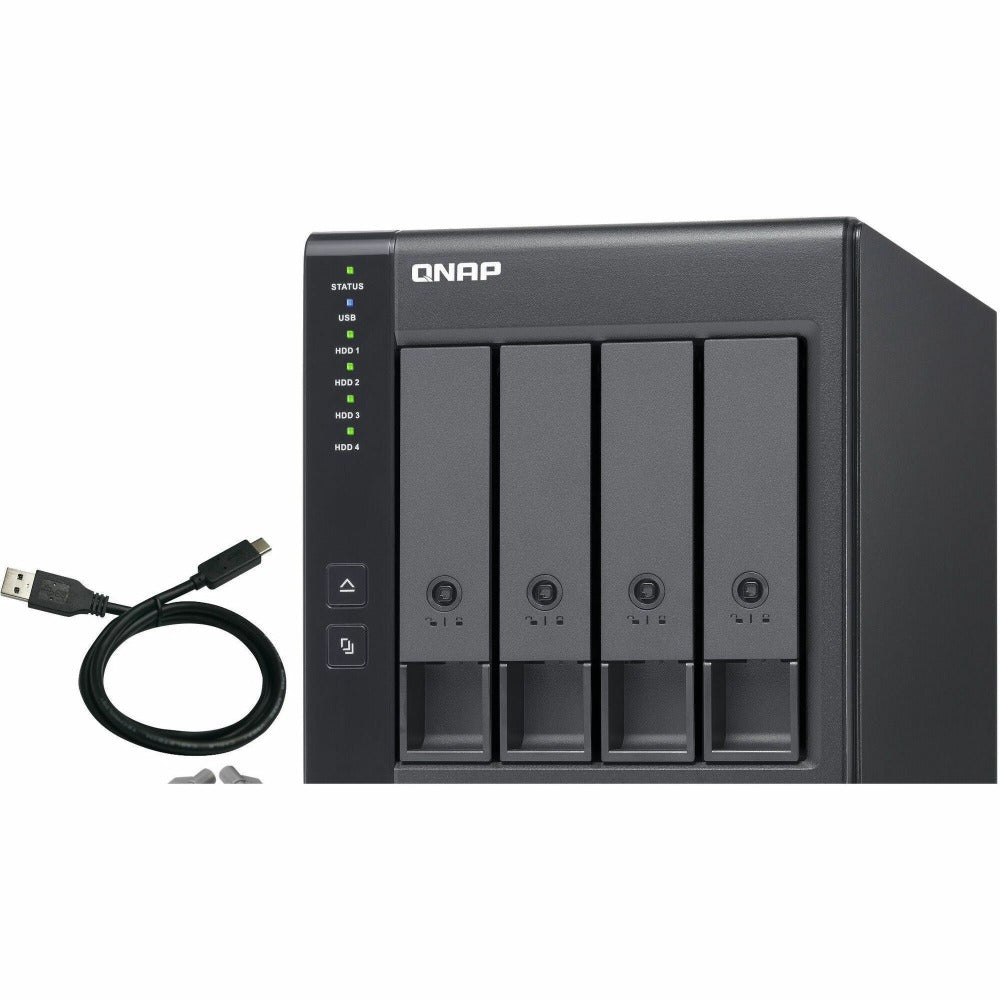 QNAP 4 Bay USB Type-C Direct Attached Storage with Hardware RAID - 4 x HDD Supported - 0 x HDD Installed - 4 x SSD Supported - 0 x SSD Installed - Serial ATA/600 Controller - RAID Supported - 4 x Total Bays - 4 x 2.5in/3.5in Bay - 1 USB Port(s)