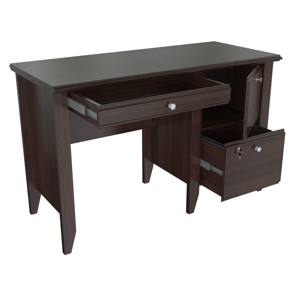 Inval Sherbrook 48inW Computer Desk With Locking File Drawer, Espresso