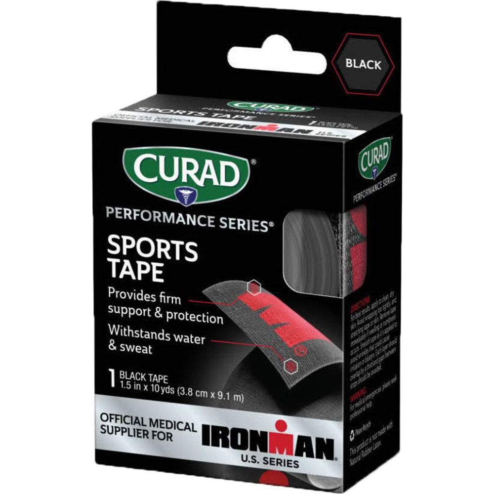 CURAD IRONMAN Performance Series Sports Tape, 1-1/2in x 10 Yd, Black/Red, Pack Of 24 Rolls