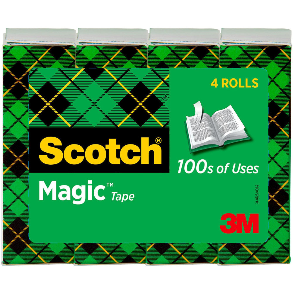 Scotch Magic Tape, Invisible, 3/4 in x 1000 in, 4 Tape Rolls, Clear, Home Office and School Supplies