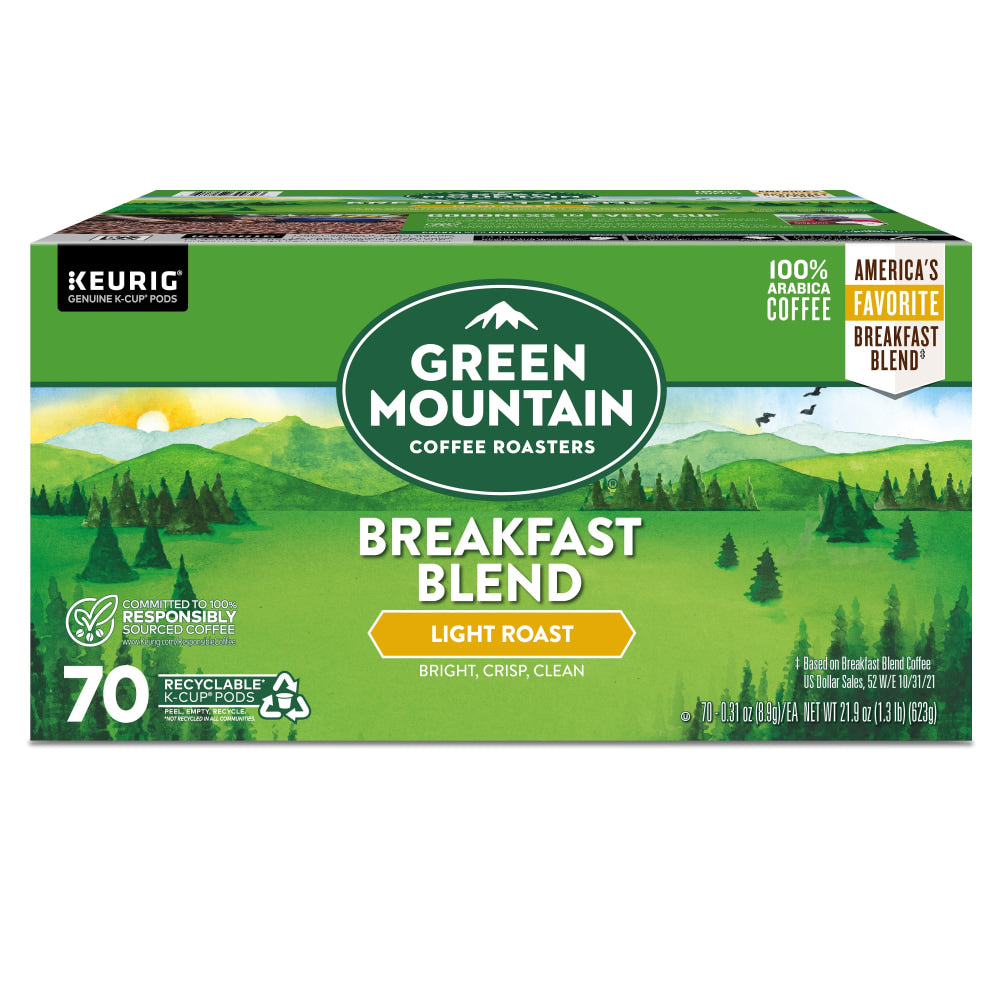 Green Mountain Coffee Roasters Keurig Single-Serve K-Cup Pods, Breakfast Blend, Light Roast, Pack Of 70 Pods