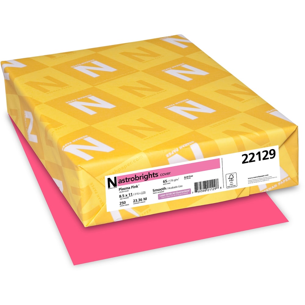 Neenah Astrobrights Multi-Use Card Stock, Pink, Letter (8.5in x 11in), 65 Lb, Pack Of 250