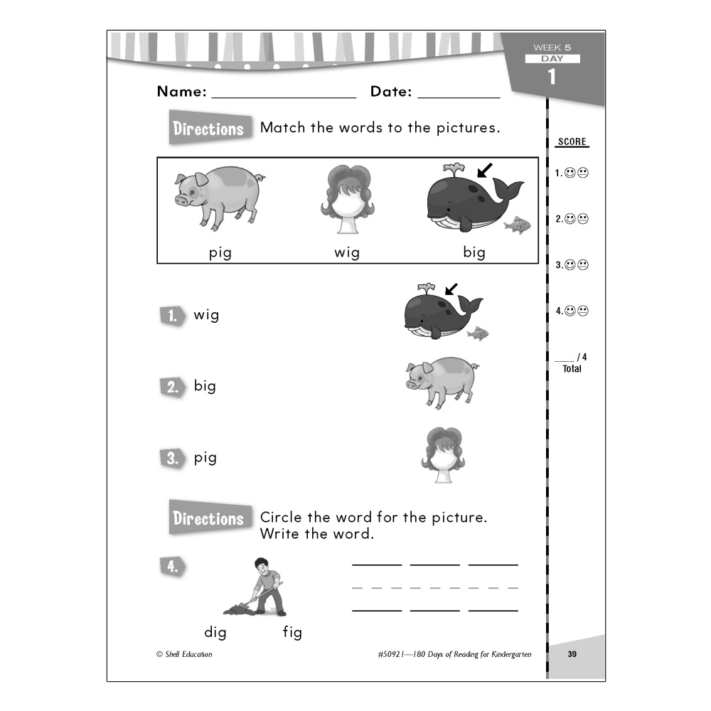 Shell Education 180 Days Of Reading Workbook, Kindergarten