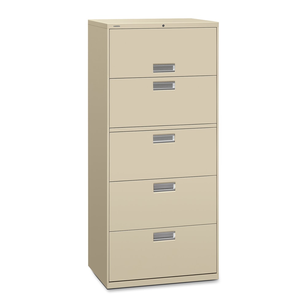 HON 600 30inW x 19-1/4inD Lateral 5-Drawer File Cabinet With Lock, Putty