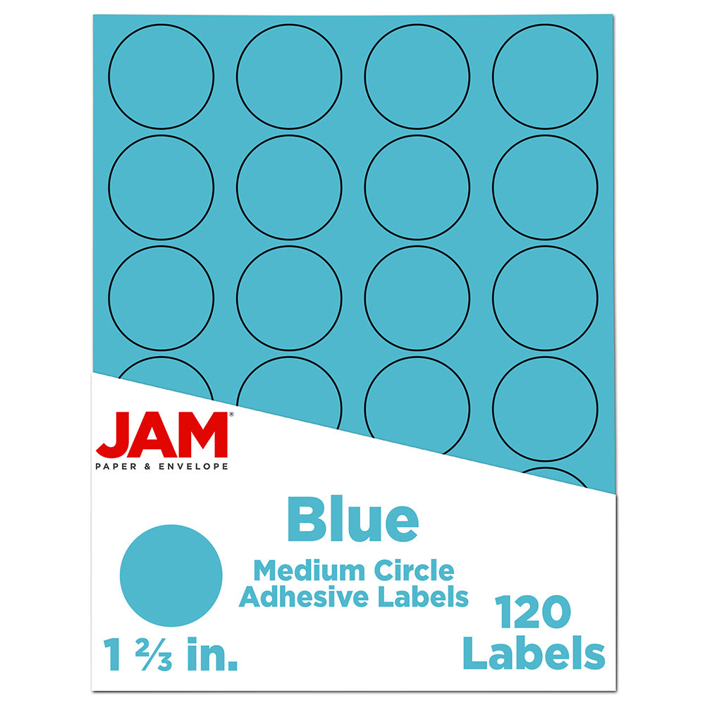 JAM Paper Circle Label Sticker Seals, 1 2/3in, Blue, Pack Of 120