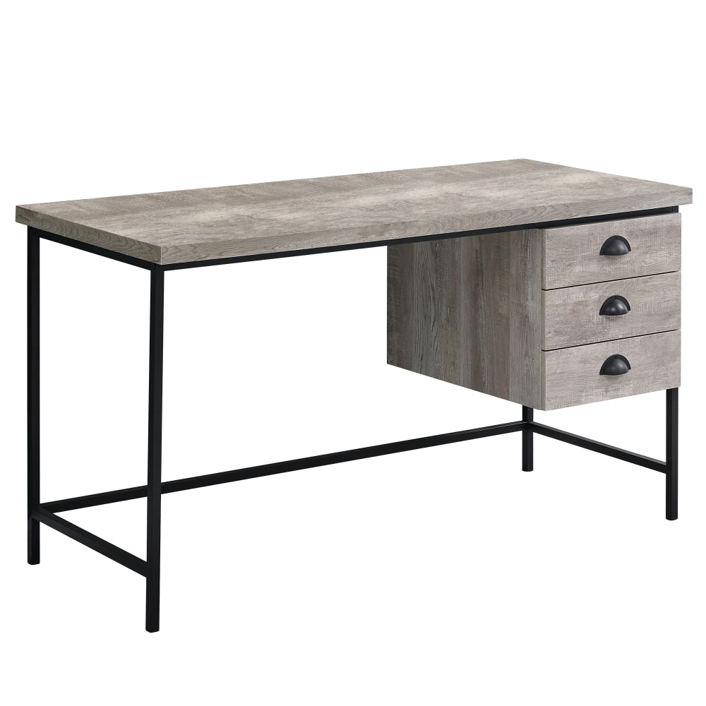 Monarch Specialties Pollard 56inW 3-Drawer Computer Desk, Taupe Wood/Black