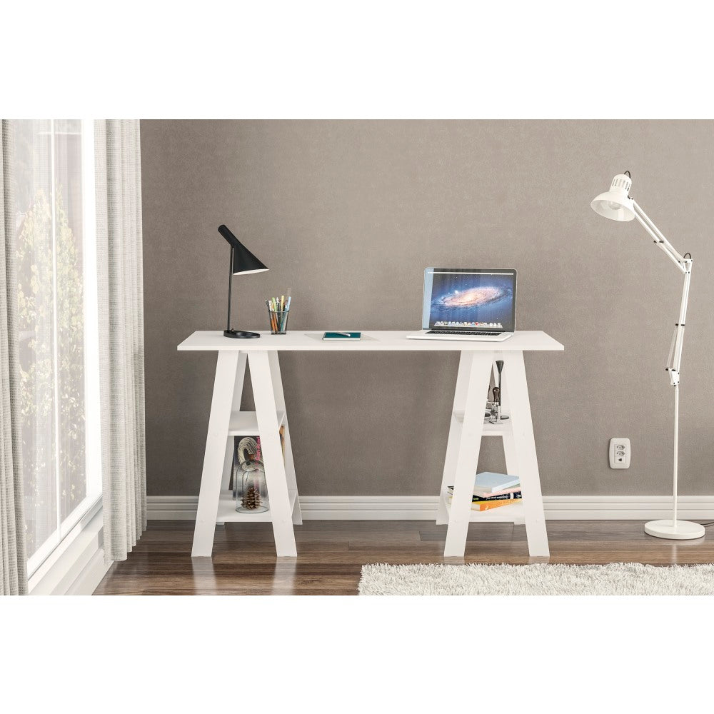 Boahaus Modern Computer Writing Desk With Bookcase, White