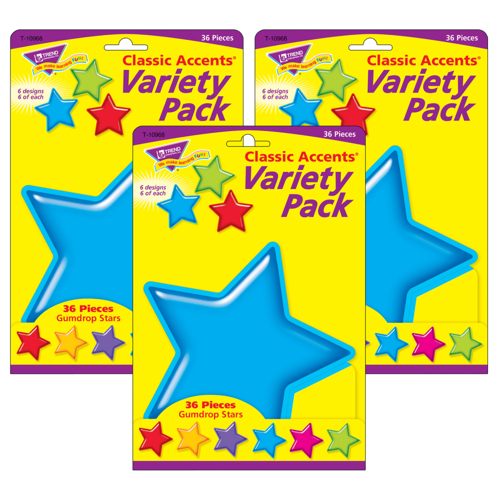 TREND Classic Accents, Gumdrop Stars, 36 Accents Per Pack, Set Of 3 Packs