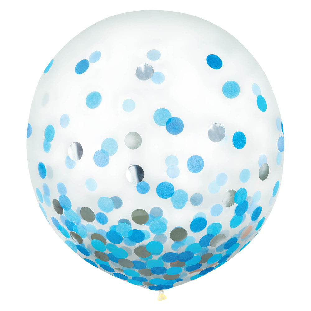 Amscan 24in Confetti Balloons, Blue/Silver, 2 Balloons Per Pack, Set Of 2 Packs