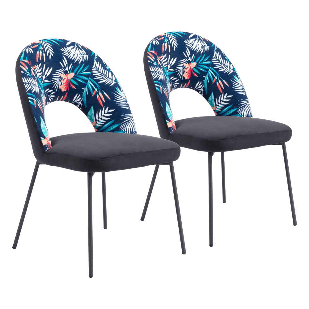 Zuo Modern Merion Dining Chairs, Multicolor Print/Black, Set Of 2 Chairs