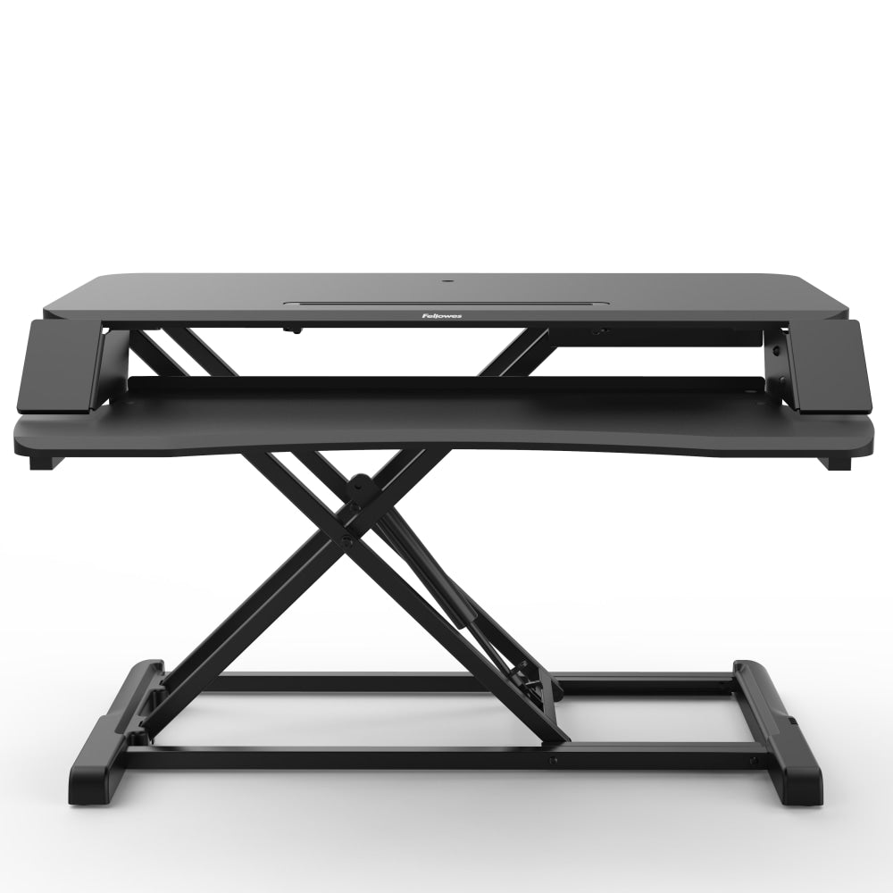 Fellowes Corsivo Sit-Stand Workstation Desk Riser, 19-1/2inH x 31-1/2inW x 24-1/4inD, Black