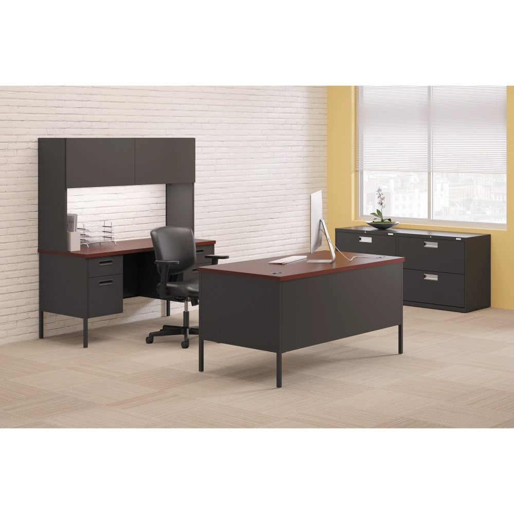 HON Metro Classic Double Pedestal Desk - 4-Drawer - 72in x 36in x 29.5in - 4 x Box Drawer(s), File Drawer(s) - Double Pedestal - Square Edge - Material: Steel - Finish: Mocha Laminate, Black Paint