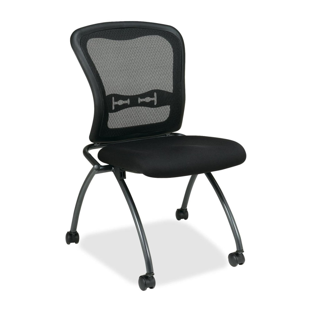 Office Star Folding Chair With Casters, Deluxe With Mesh Back, Coal/Titanium, Set Of 2