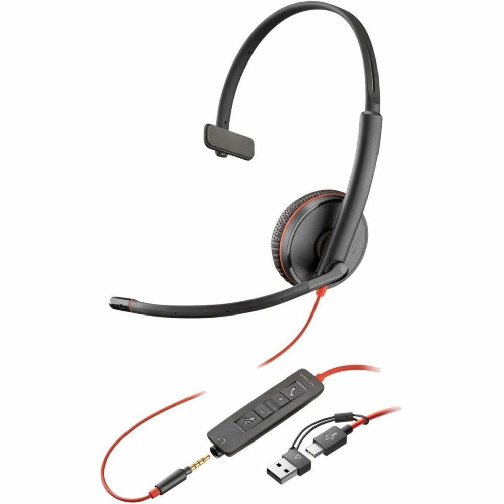 Poly Blackwire 3215 Monaural USB-C Headset + 3.5mm Plug + USB-C/A Adapter (Bulk) - Microsoft Teams Certification - Mono - USB Type C, Mini-phone (3.5mm) - Wired - 32 Ohm - On-ear - Monaural - Ear-cup - 7.40 ft Cable - Omni-directional Microphone