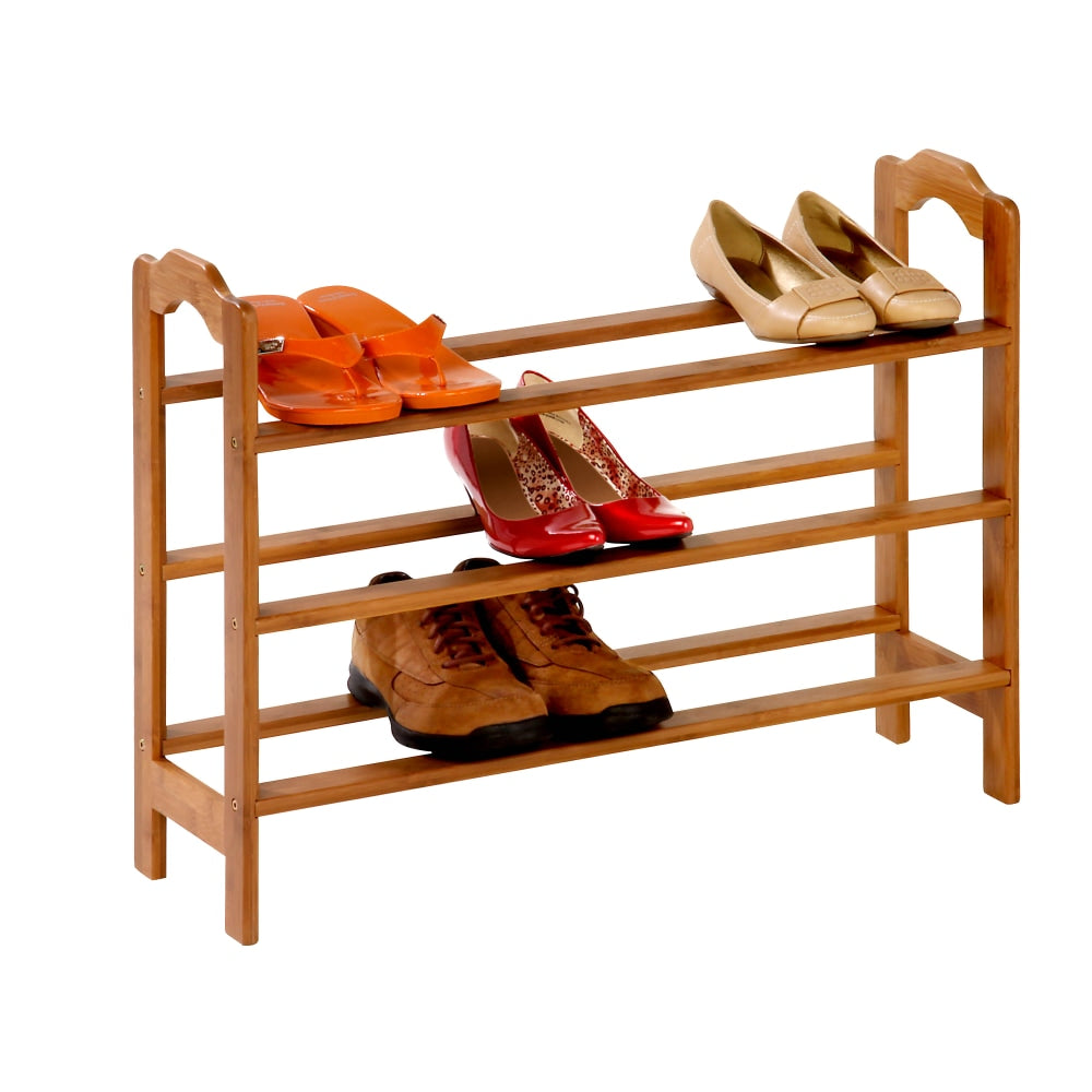 Honey Can Do 3-Tier Bamboo Shoe Rack, 21inH x 28-7/16inW x 8-3/4inD, Natural