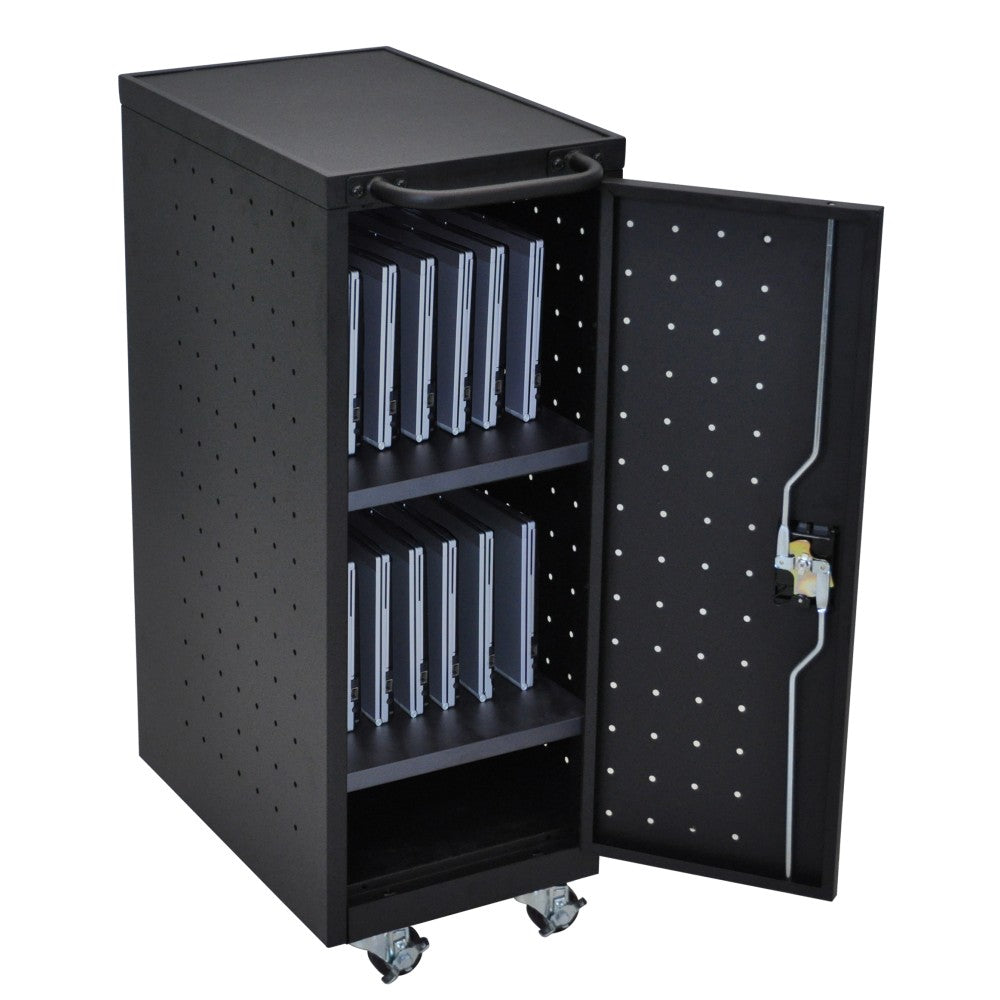 Luxor 12 Capacity Laptop/Chromebook Compact Charging Cart, 39 5/8inH x 14inW x 24 3/4inD, Black