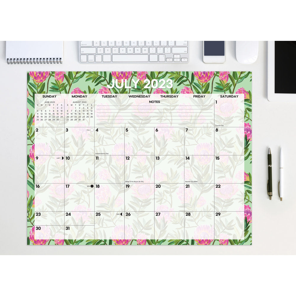 2023-2024 Willow Creek Press Academic Monthly Oversized Desk Pad Calendar, 22in x 17in, Bold Blooms, July 2023 To June 2024