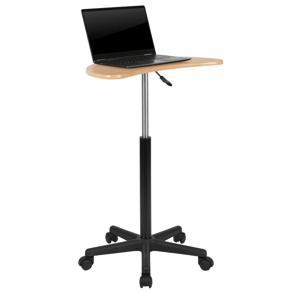 Flash Furniture Sit To Stand Laptop Computer Desk Mobile Workstation, 36-1/2inH x 25-1/2inW x 22-1/2inD, Maple