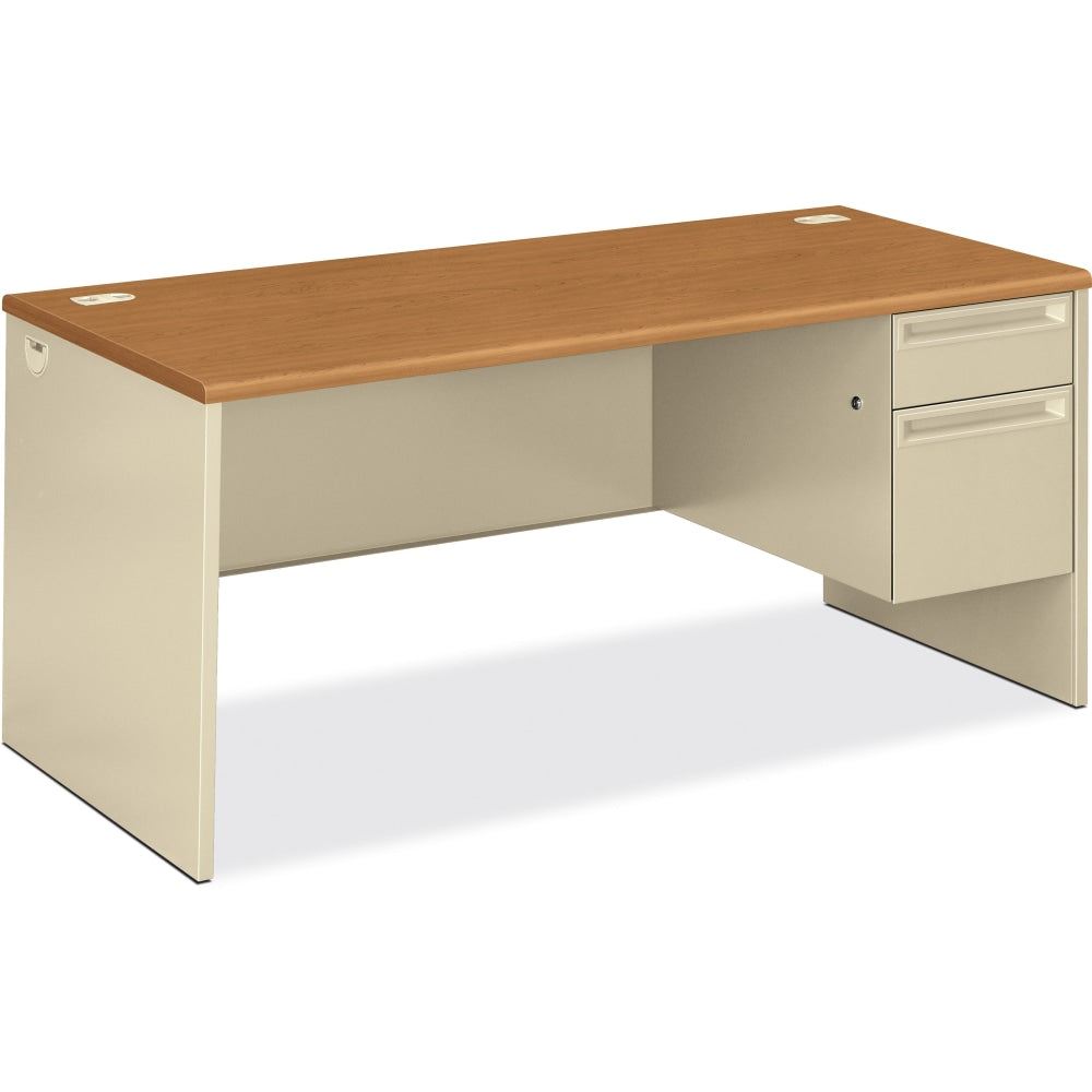 HON 38000 66inW Right-Pedestal Computer Desk With Lock, Harvest/Putty