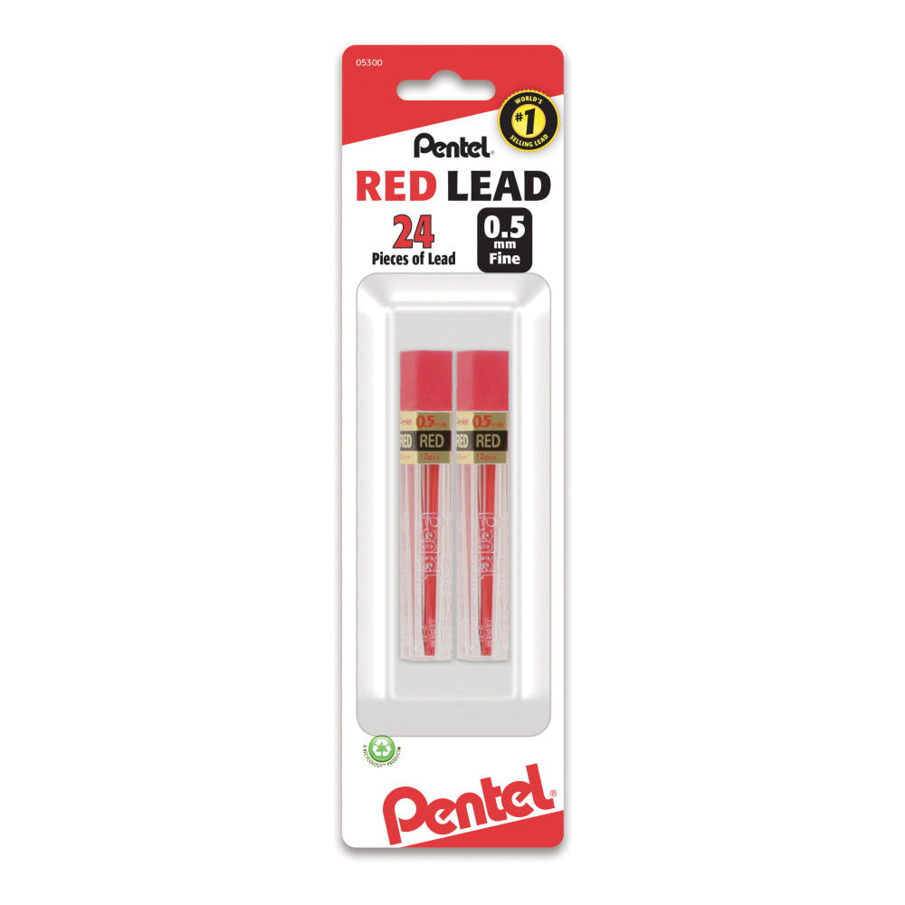 Pentel Red Lead Refills, 0.5 mm, #2.5 Medium Soft Lead, Pack Of 2 Tubes