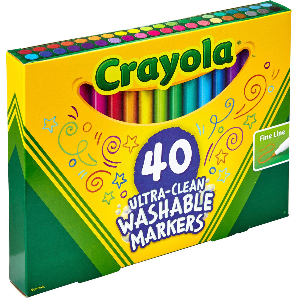 Crayola Ultra-Clean Washable Markers, Fine Point, Assorted Colors, Set Of 40 Markers