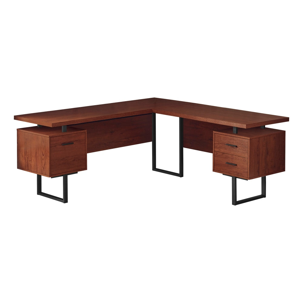 Monarch Specialties Dallas 71inW L-Shaped Corner Desk, Cherry