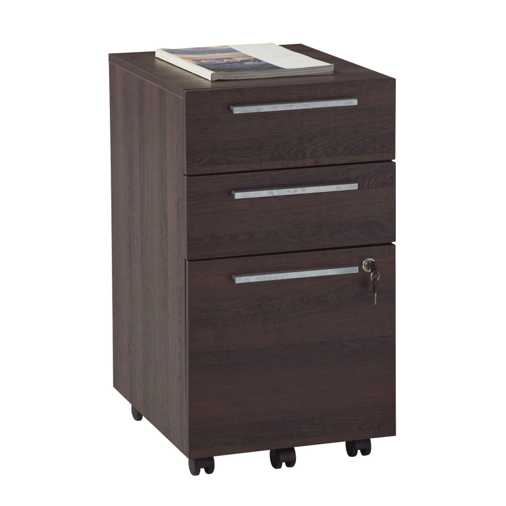 Realspace Trezza 19inD Vertical 3-Drawer Mobile File Cabinet, Warm Walnut