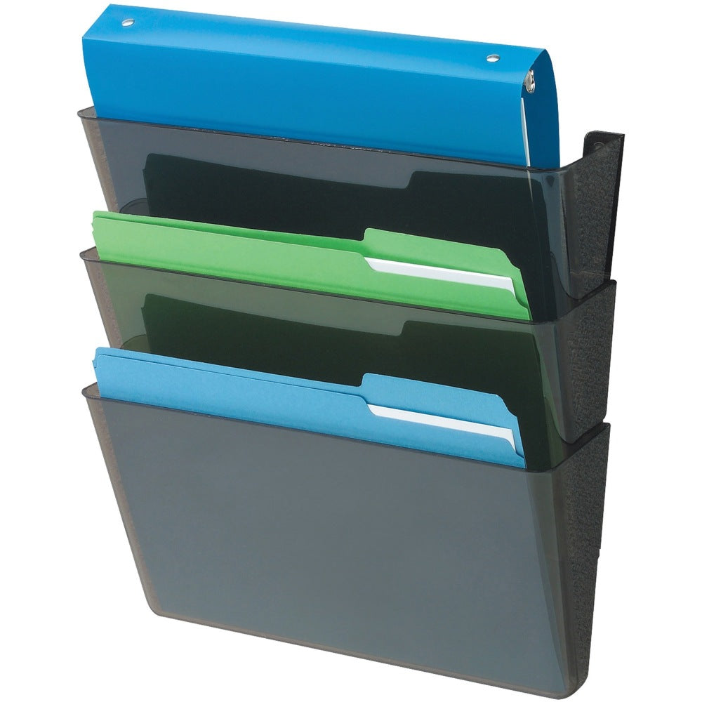 Deflecto DocuPocket Letter Size Wall Files, 19inH x 13inW x 4inD, 50% Recycled, Black, Pack Of 3 Wall Files