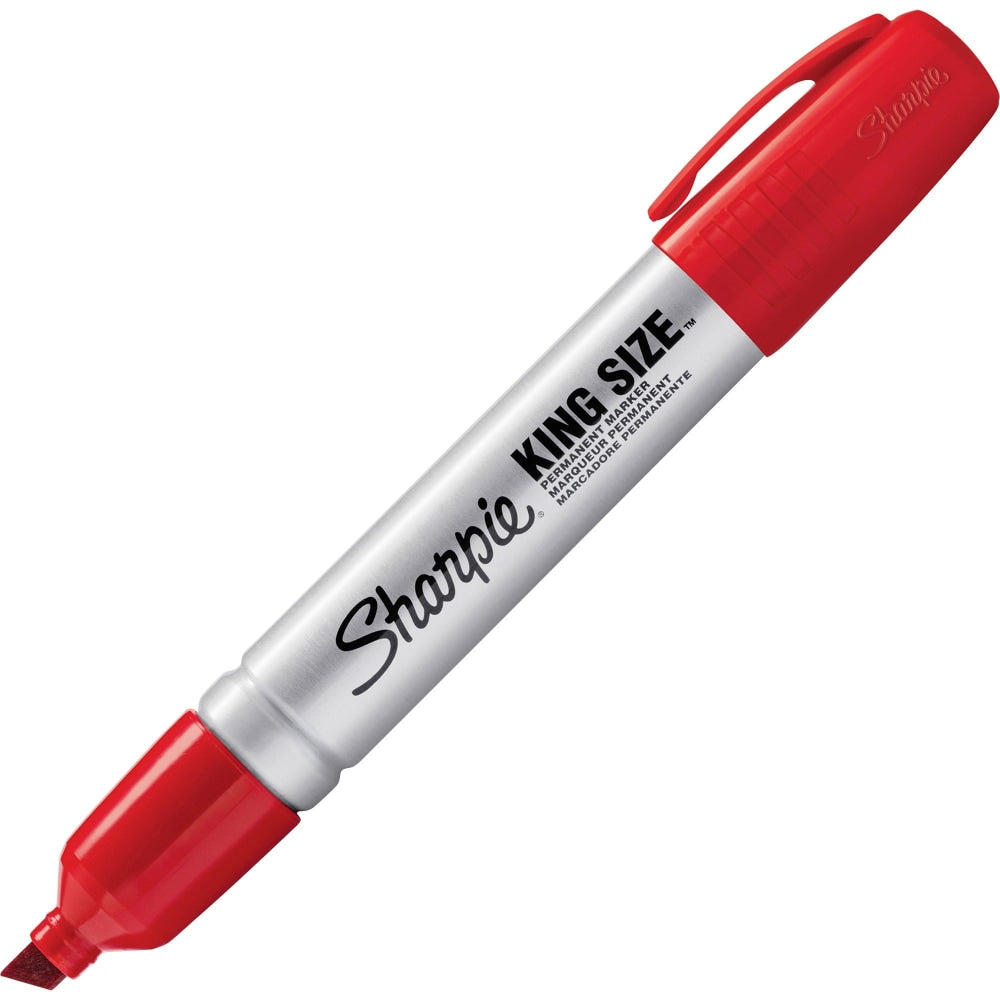 Sharpie King-Size Permanent Markers, Chisel Point, Red Ink, Pack Of 12 Markers