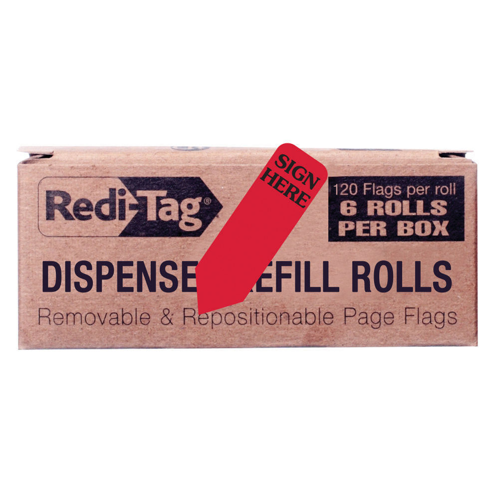 Redi-Tag Sign Here Reversible Red Refill Rolls - 720 - 1.87in x 0.56in - Arrow - "SIGN HERE" - Red - Removable - 720 / Box