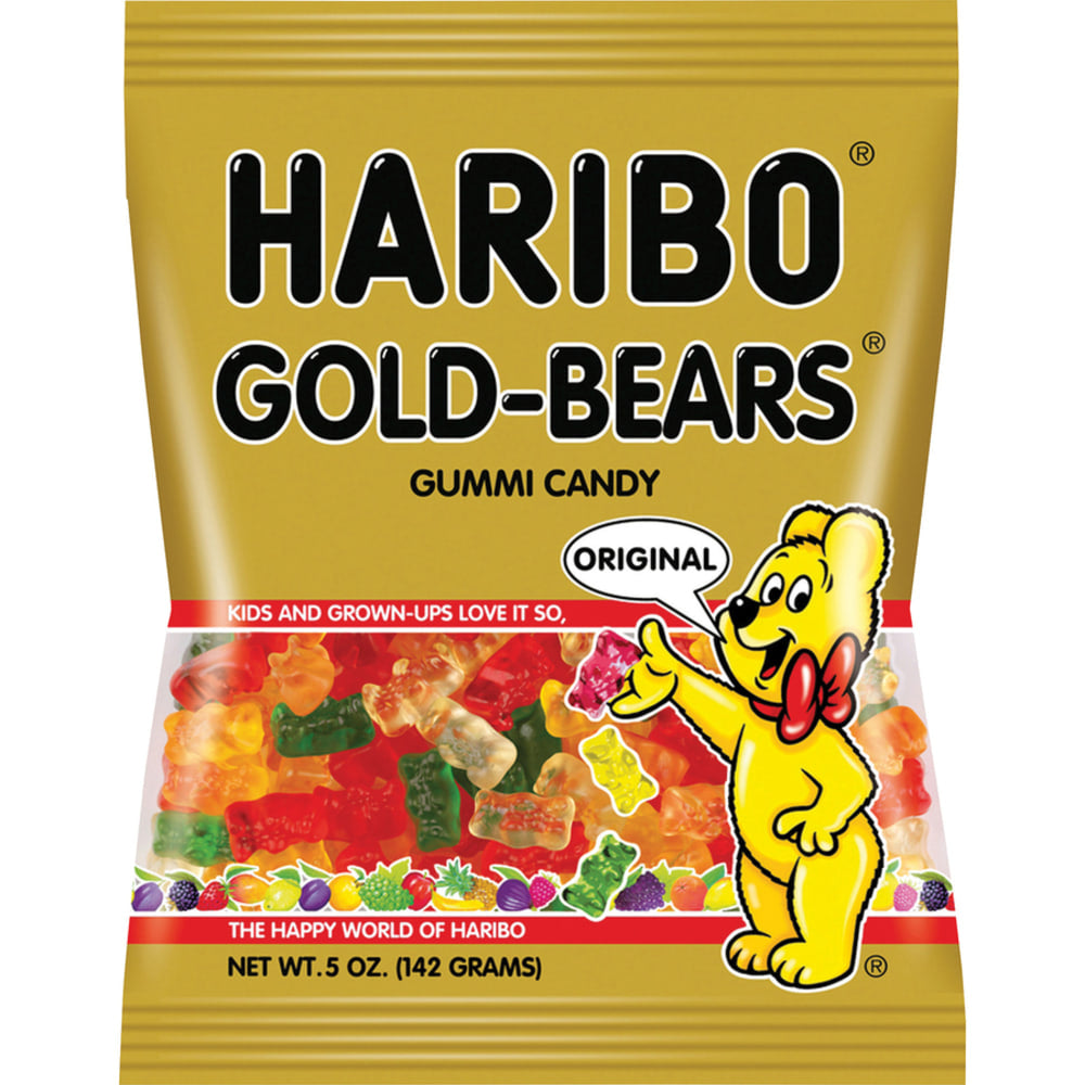 HARIBO Gold-Bears Gummi Candy - Lemon, Orange, Pineapple, Raspberry, Strawberry - 5 oz - 12 / Carton