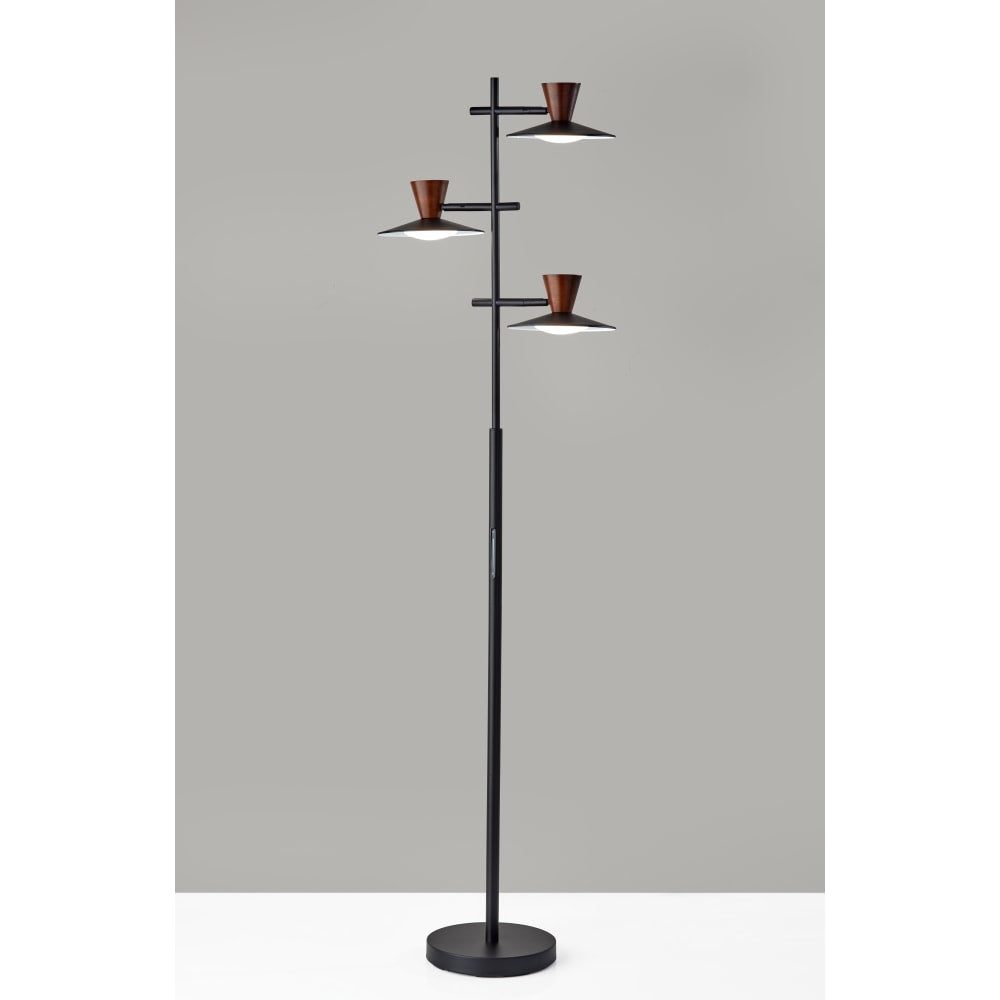 Adesso Elmore LED 3-Light Floor Lamp With Smart Switch, 67inH, Walnut/Black