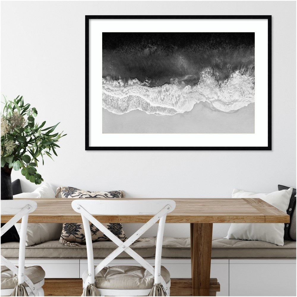 Amanti Art Waves In Black And White by Maggie Olsen Wood Framed Wall Art Print, 41inW x 30inH, Black