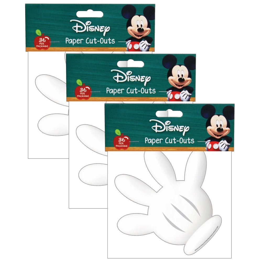 Eureka School Paper Cut Outs, 5in, Mickey Mouse Clubhouse Hand, 36 Cut Outs Per Pack, Set Of 3 Packs