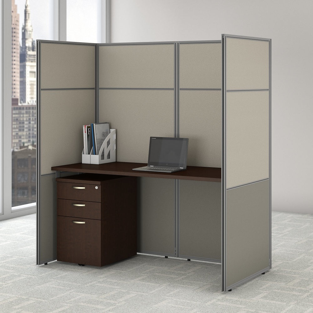 Bush Business Furniture Easy Office 60inW Cubicle Desk With File Cabinet And 66inH Closed Panels Workstation, Mocha Cherry, Standard Delivery