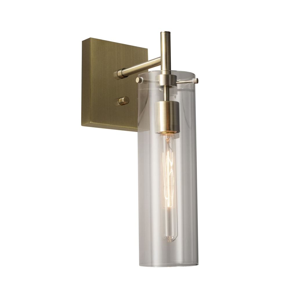 Adesso Dalton Wall Lamp, 4-1/2inW, Clear Glass Shade/Brass Base