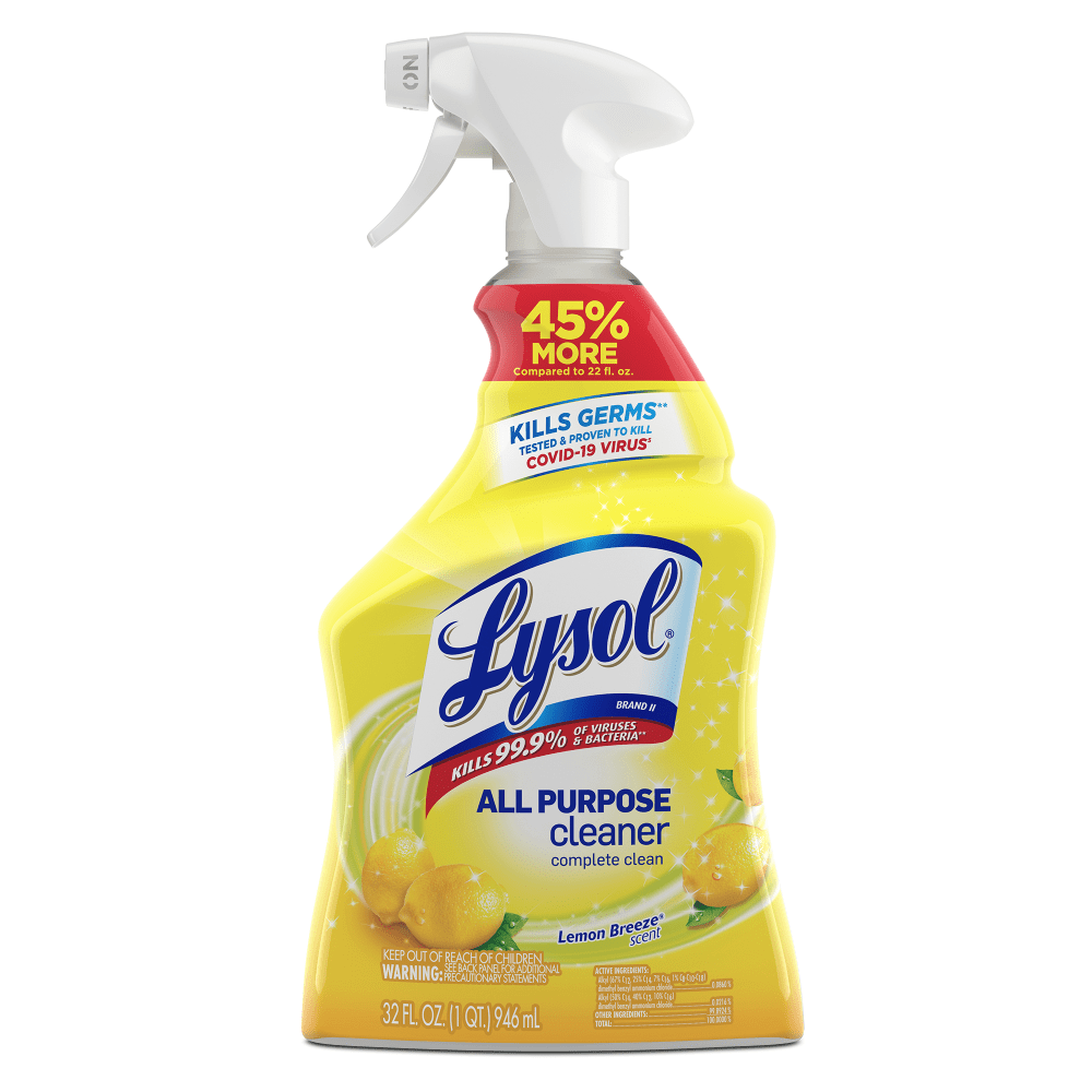 Lysol Disinfectant All-Purpose Cleaner, Lemon Breeze Scent, 32 Oz Bottle, Box Of 12