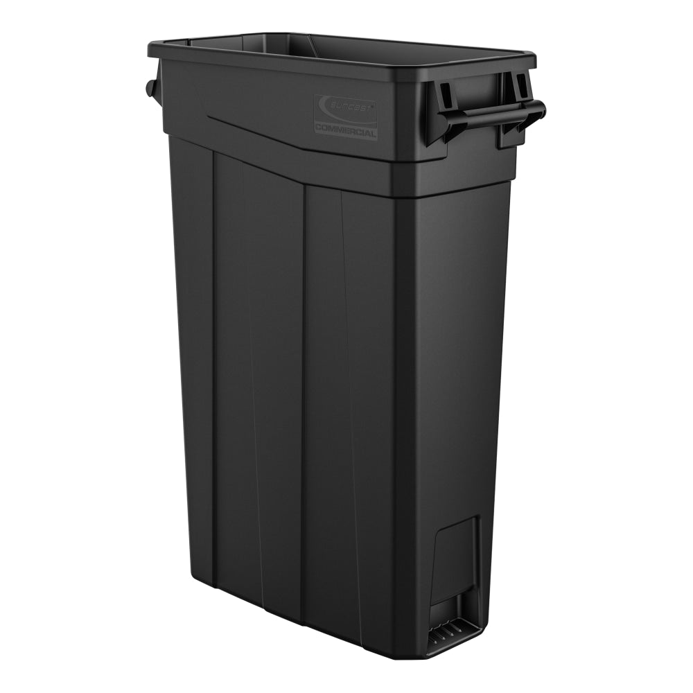 Suncast Commercial Narrow Rectangular Resin Trash Can, With Handles, 23 Gallons, 30inH x 11inW x 22inD, Black