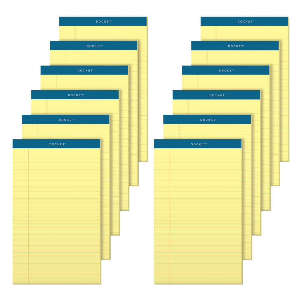 TOPS Double Docket Writing Pads, 8 1/2in x 14in, Legal Ruled, 50 Sheets, Canary, Pack Of 12 Pads