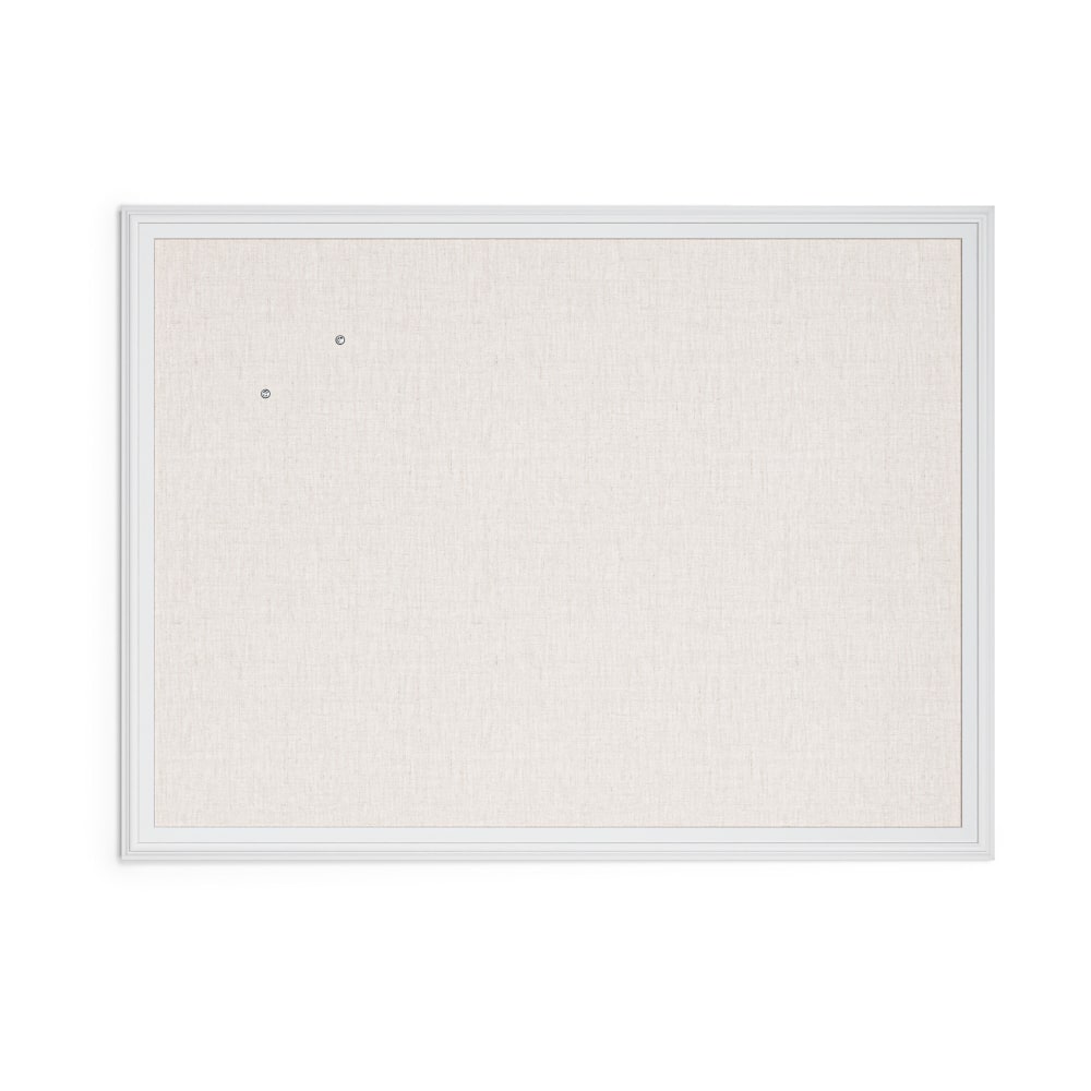 U Brands Linen Bulletin Board, 40in X 30in, White Wood Frame