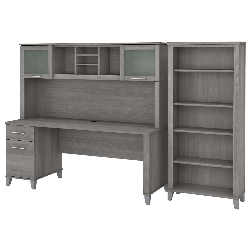 Bush Business Furniture Somerset 72inW Office Computer Desk With Hutch And 5-Shelf Bookcase, Platinum Gray, Standard Delivery