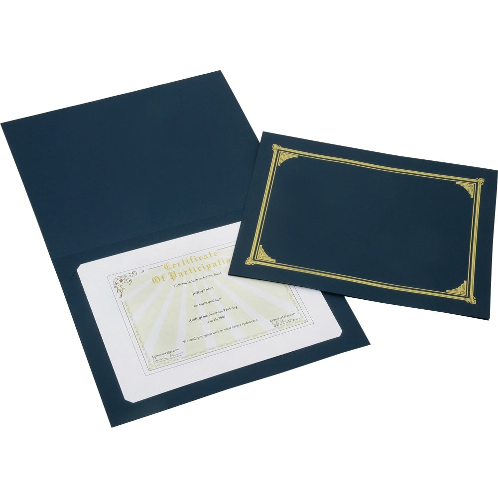 SKILCRAFT Certificate/Document Cover, 8 1/2in x 11in, 8in x 10in, A4, Blue/Gold, Pack Of 5 (AbilityOne 7510-01-519-5771)