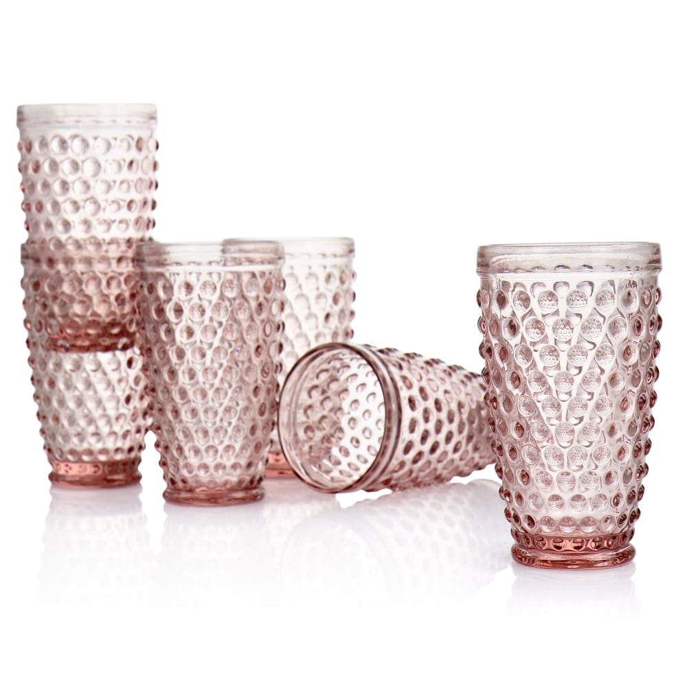 Martha Stewart Hobnail Handmade Glass Tumbler Set, 14.3 Oz, Pink, Set Of 6 Pieces