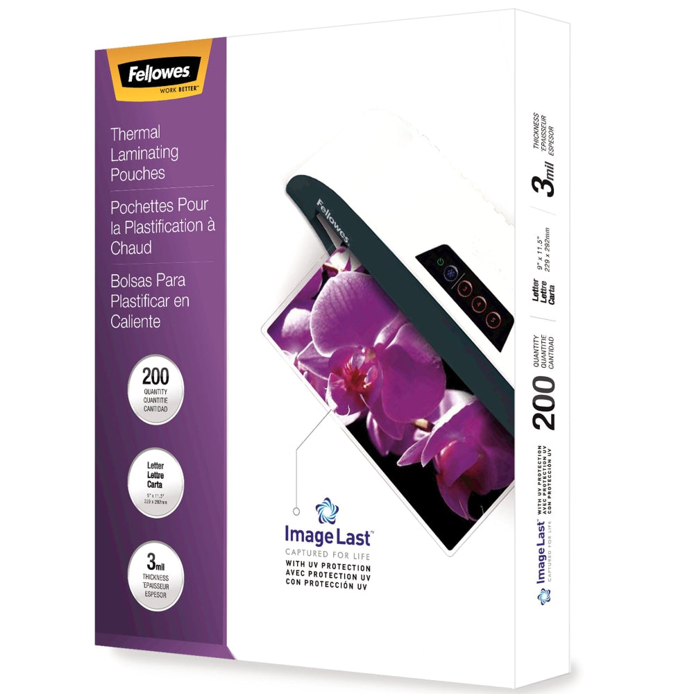 Fellowes ImageLast  Thermal Laminating Pouches, Letter, 9 1/2in x 11in, 3 mil, Clear, Pack Of 200